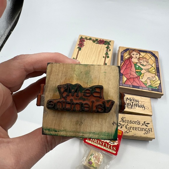 Vintage Lot Rubber Stamps Crafting Junk Journaling Christmas Stained Glass - Picture 9 of 12